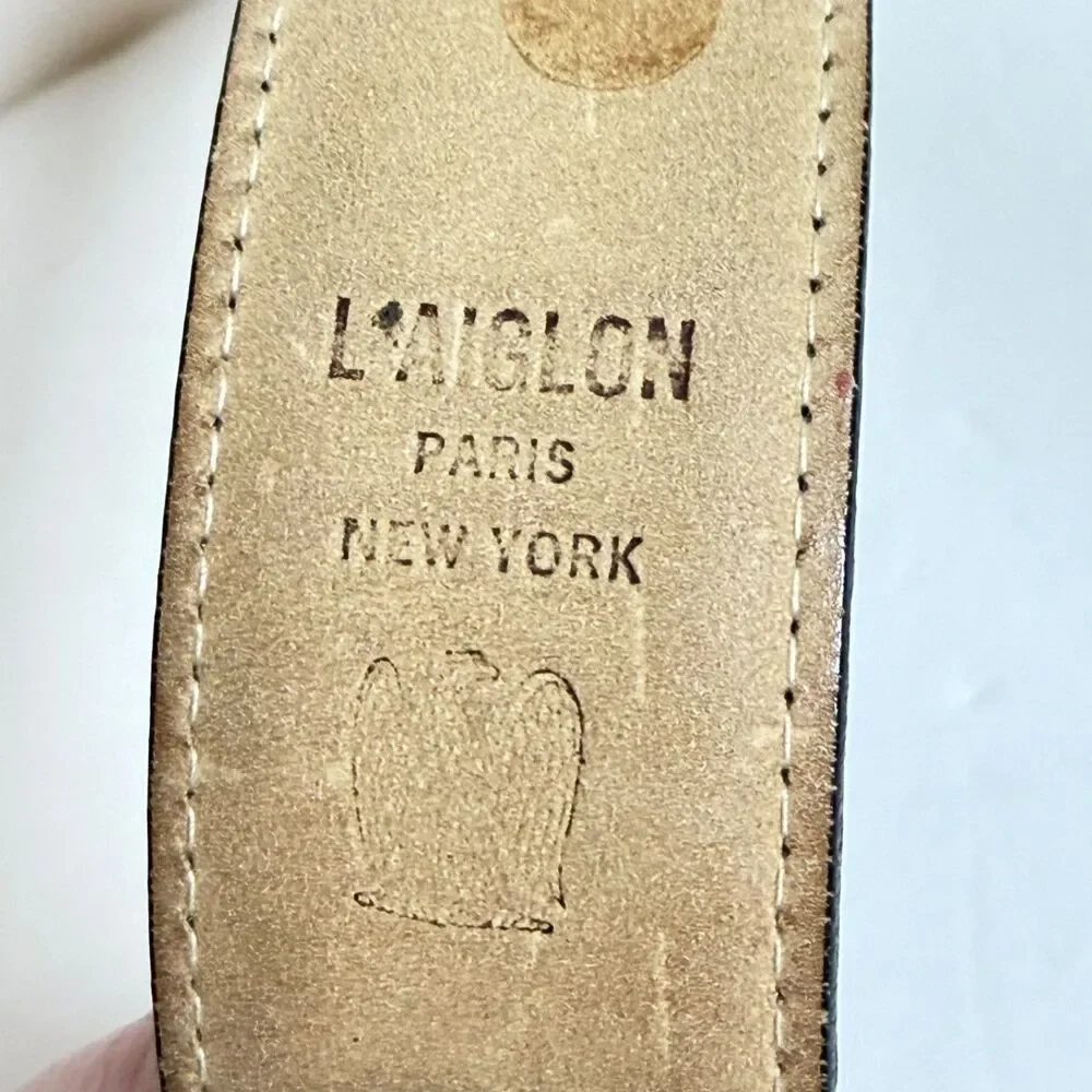 L'Aiglon Paris New York Burgundy Leather Belt Size 36 Full Grain Brass Buckle